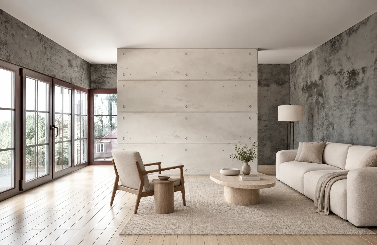 Rendu IA : séjour meublé en home staging virtuel